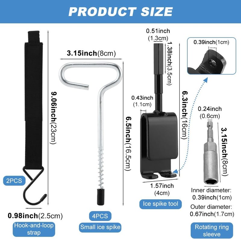 NOWHYX 8pcs Ice Fishing Anchor Tool Kit, Ice Anchor Drill Adapter Kit, Ice-Fishing Shelter Stake Nail with Ice-Fishing Shelter Coat Hooks, for Setting Up ICES Fishing Shelters Tent - Image 2